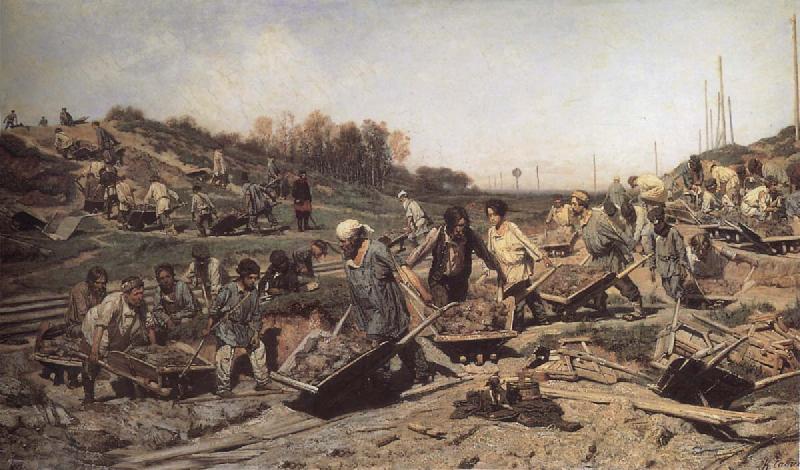 Konstantin Savitsky Repairing the railway Germany oil painting art